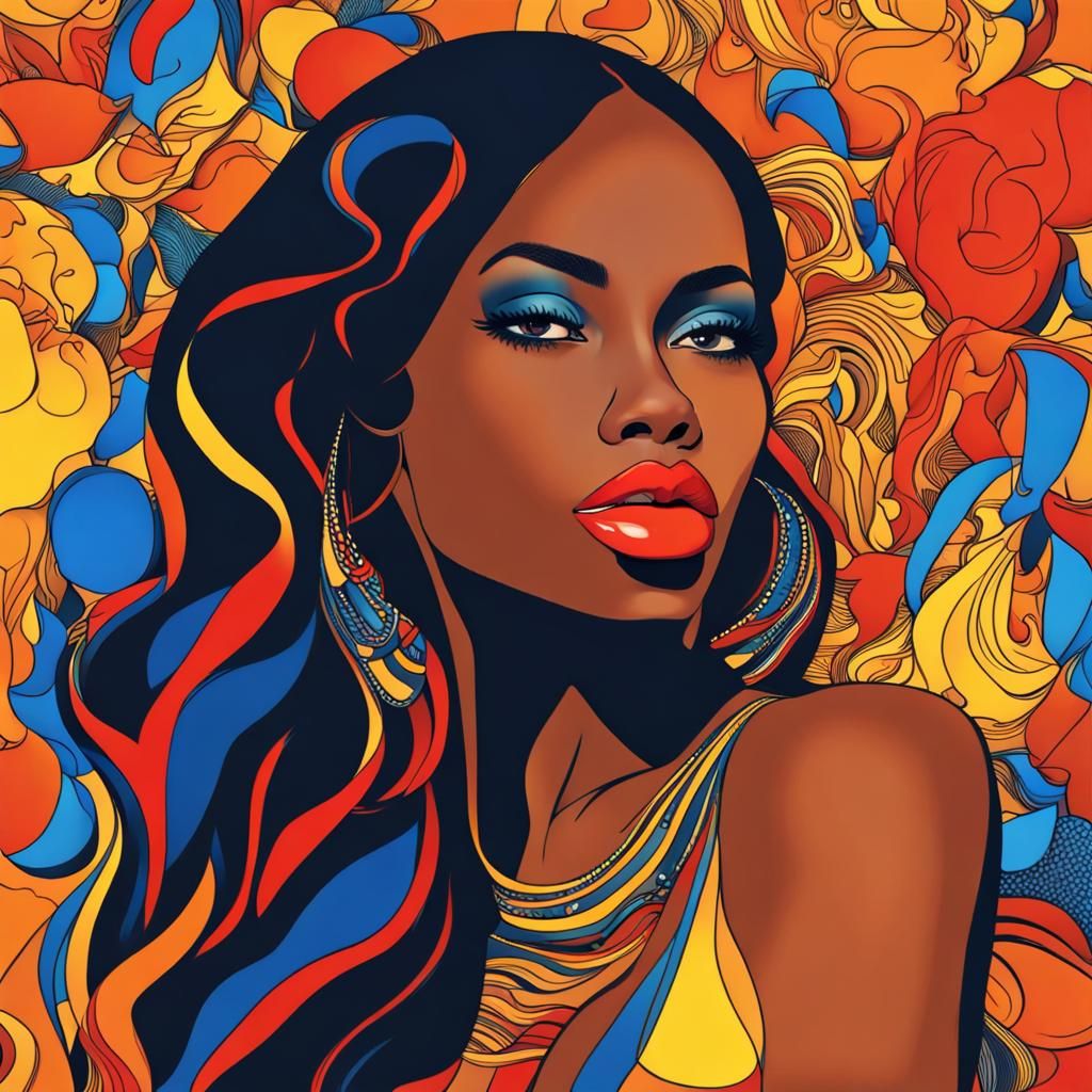 Black Woman with Colorful Hair and Red Lips