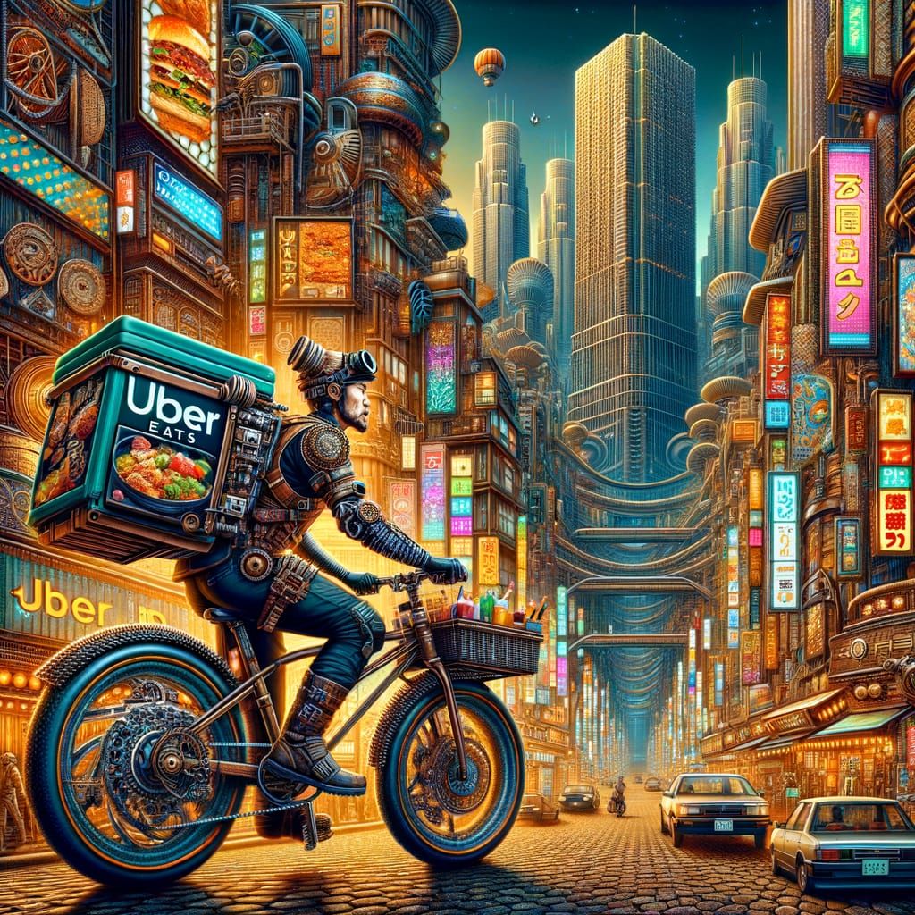 Steampunk Uber Eats in Futuristic Tokyo