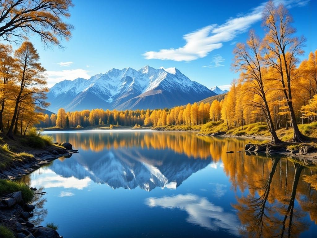 Sun-Drenched Lake Reflects Mountain Vista