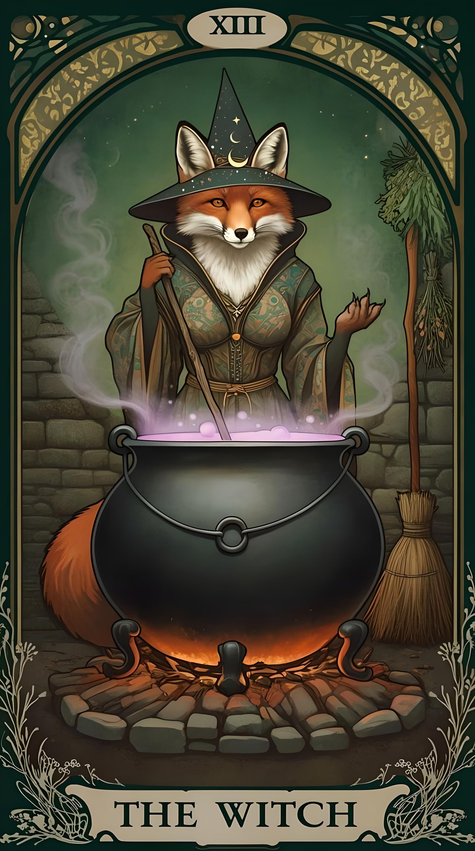 Art Nouveau Tarot Card: The Witch