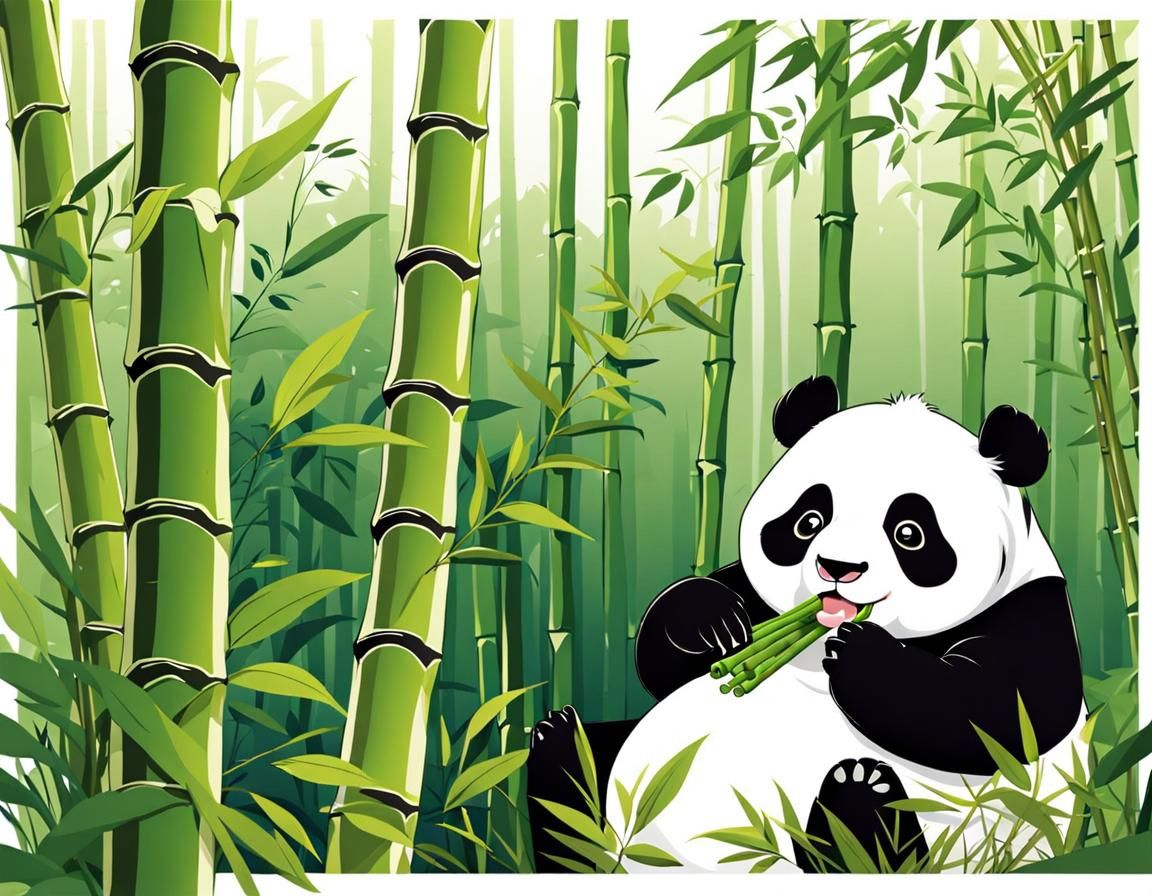 Animated Chubby Panda Munching Bamboo, Vector Graphic