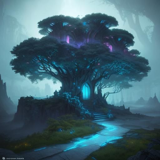 Hyperreal Treehouse on Jupiter: Epic Fantasy Matte Painting