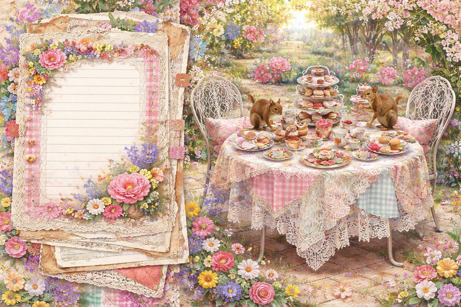 Whimsical Squirrel Tea Party in Pastel Colors