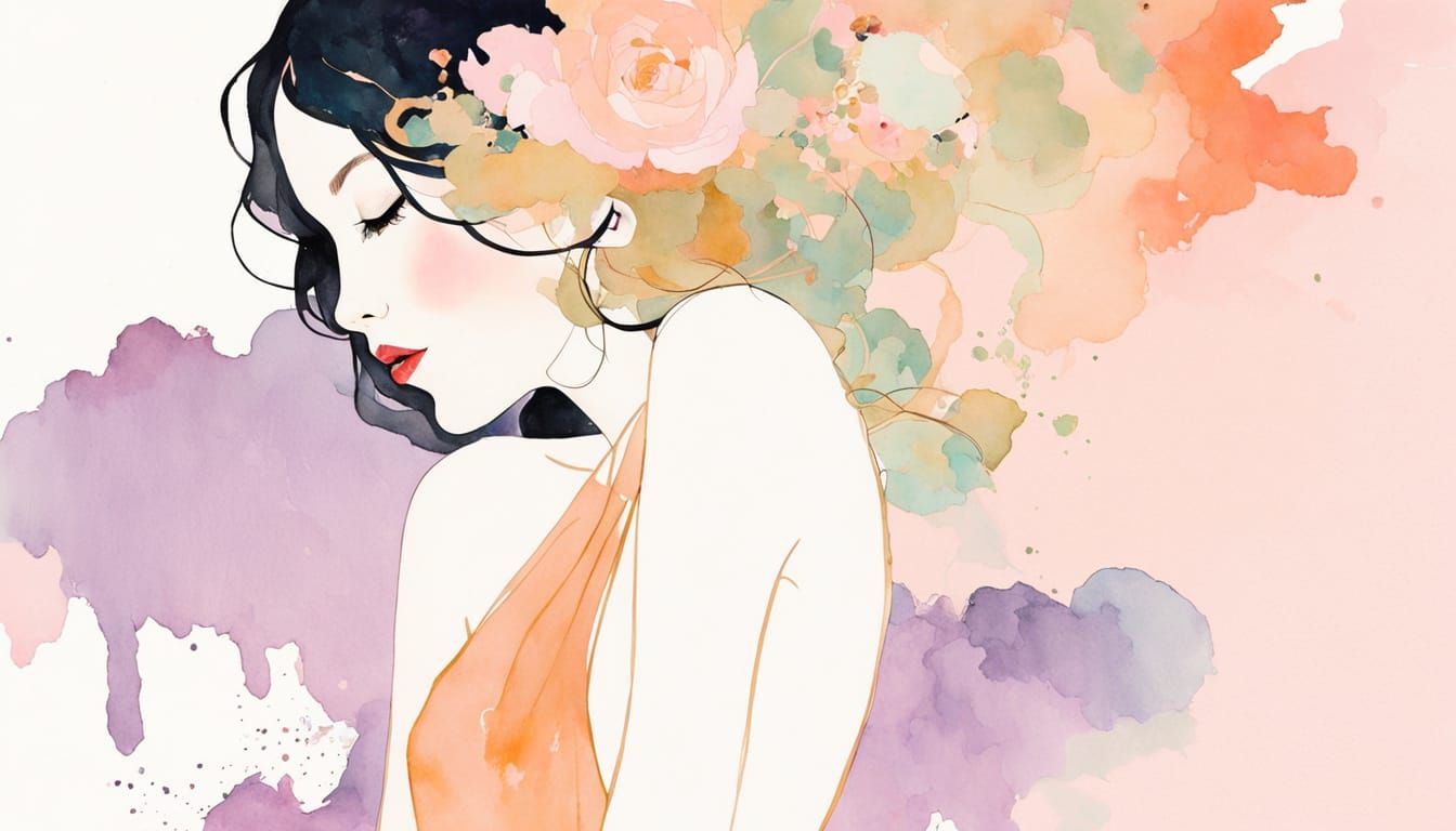 Ethereal Watercolor Nymphs in Dreamlike Sunset