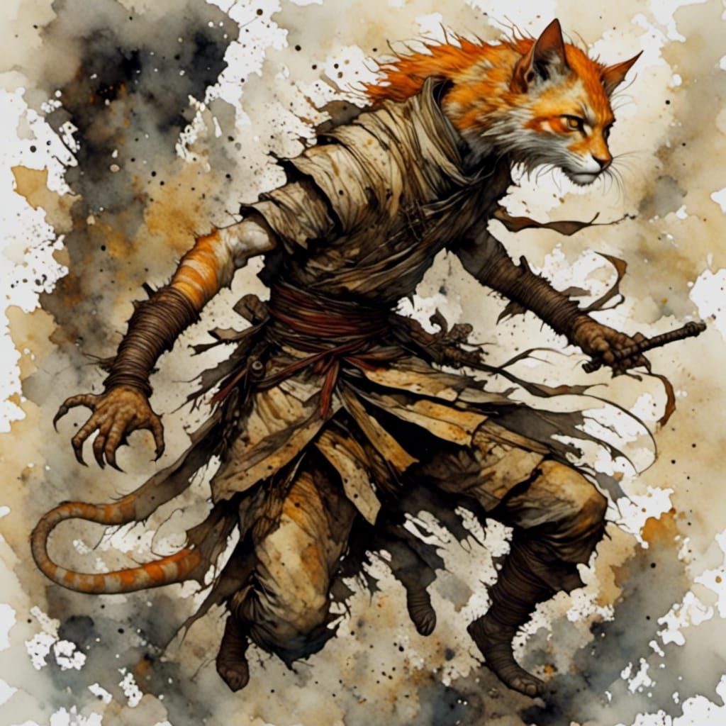 Ginger Tabaxi Monk Ready to Leap
