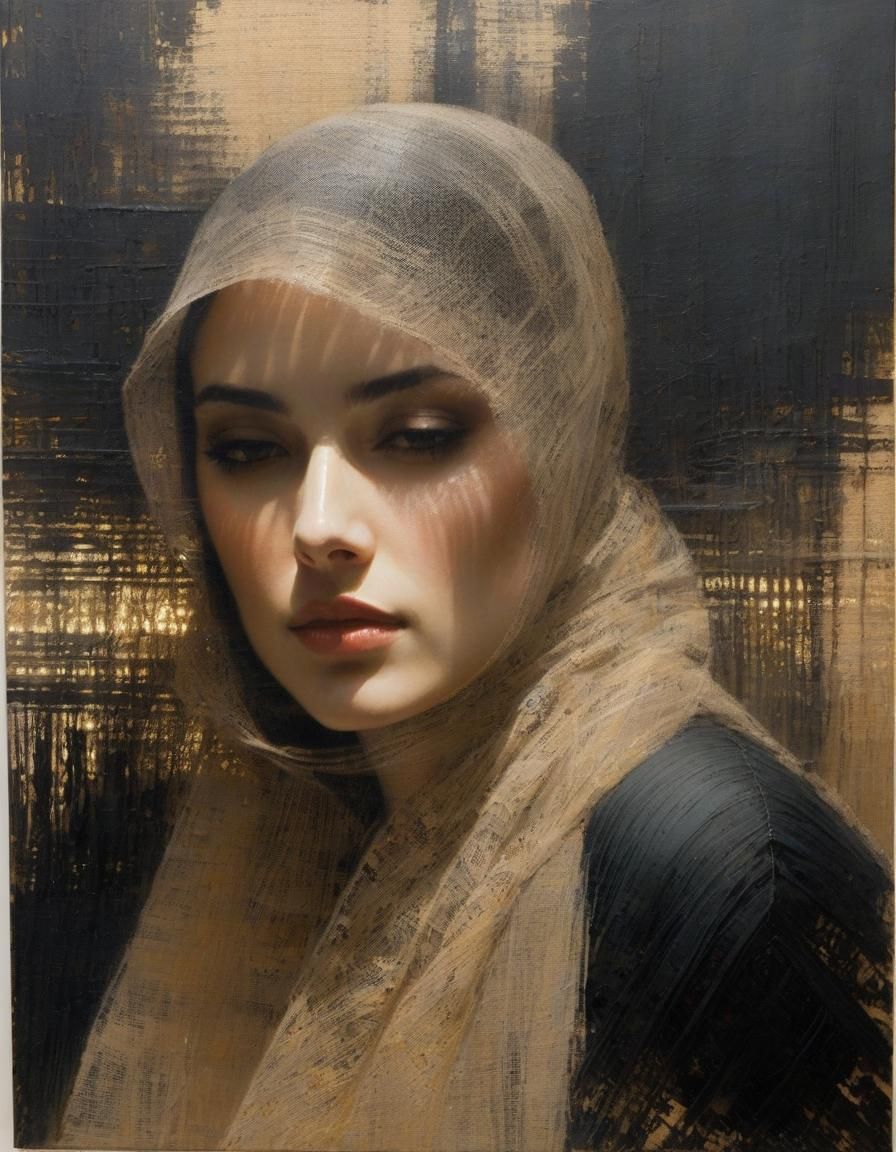 Girl at ATM in Chiaroscuro Lithographic Style