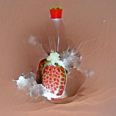Exploding Strawberry Grenade on White Background