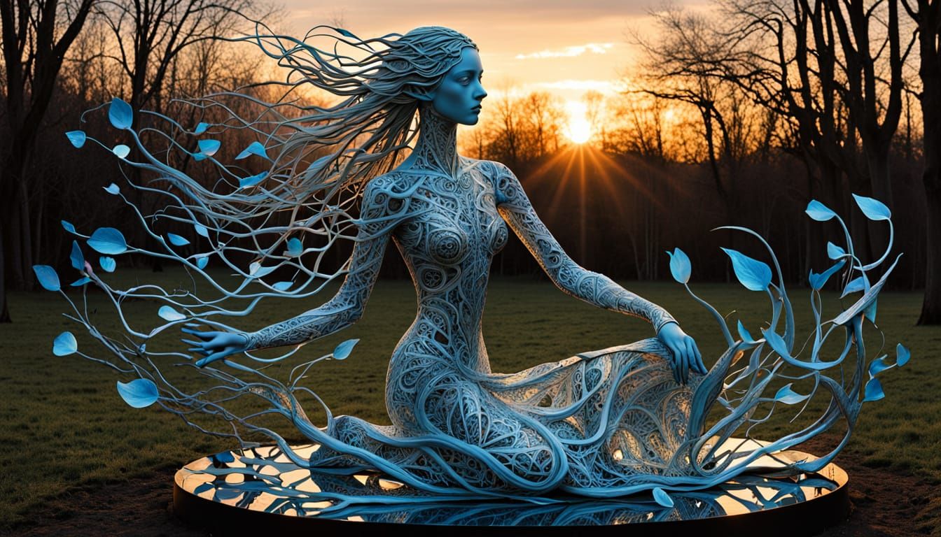 Surreal Fragmented Sculpture of Woman at Sunset