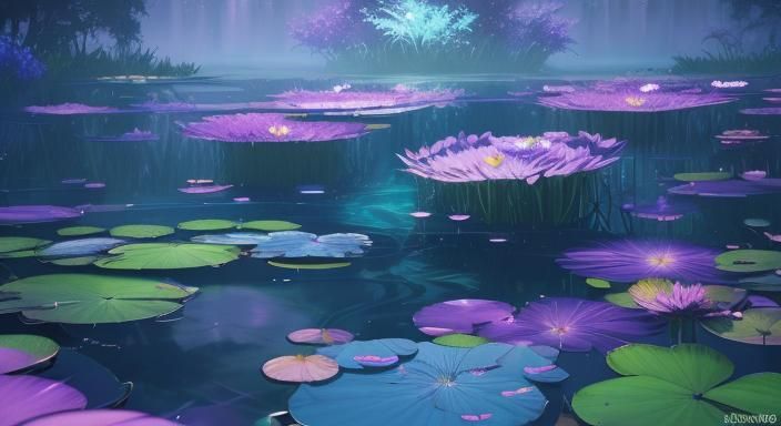 Holographic Water Lilies: Impressionistic Digital Painting