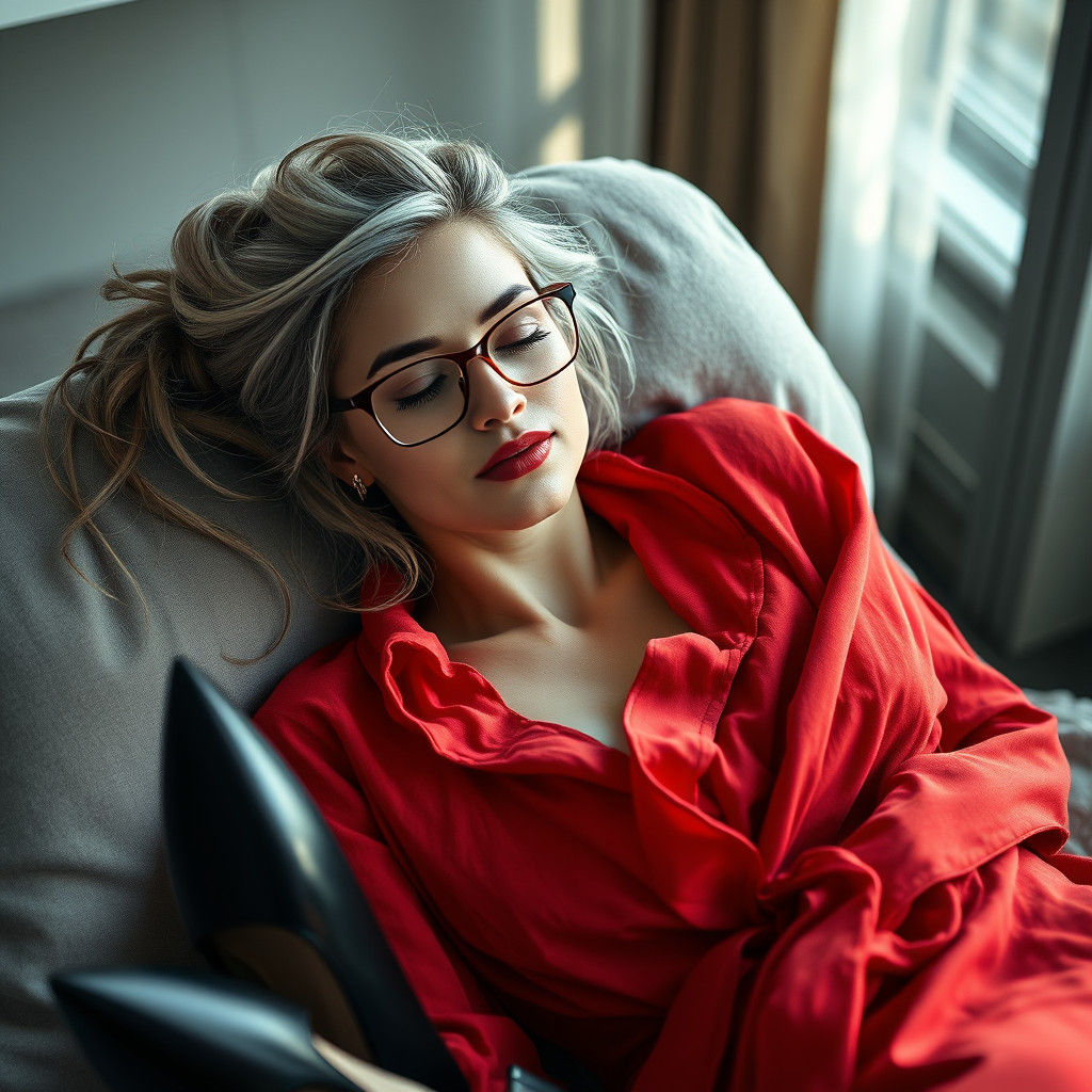 Elegant Woman in Red Robe in Atmospheric Portrait