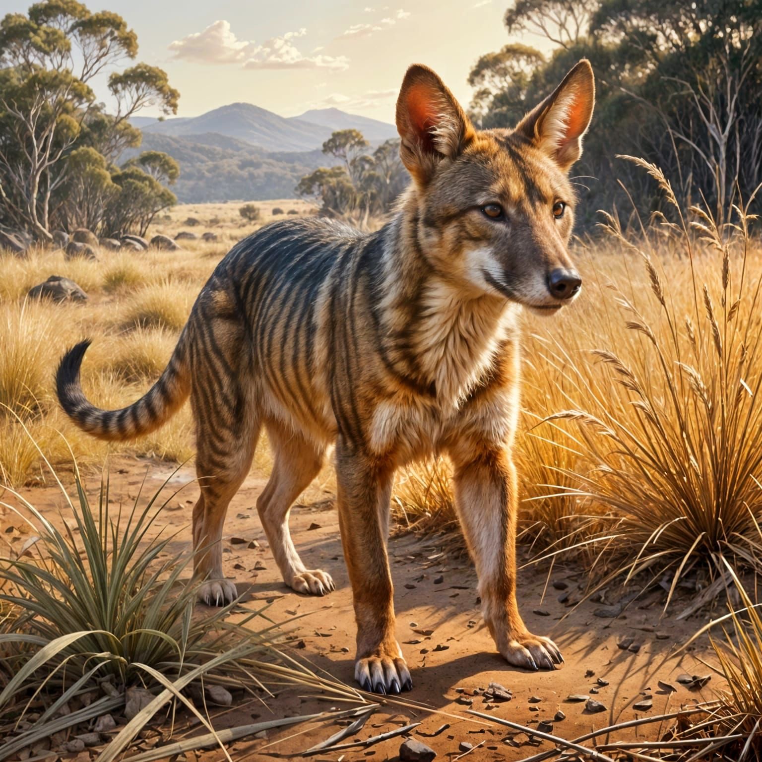 Tasmanian Coyote Hybrid in Earthy Australian Landscape