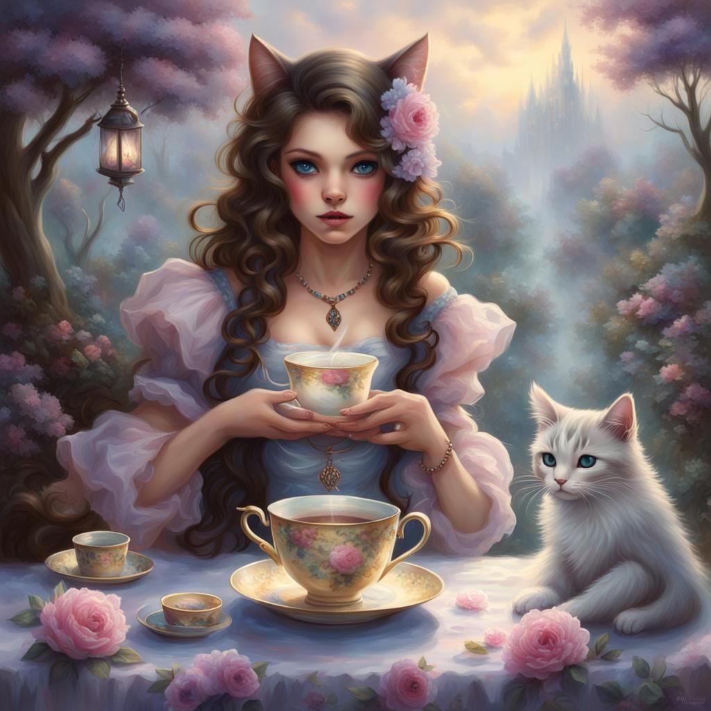 Kawaii Cat Girl Goth Tea Party