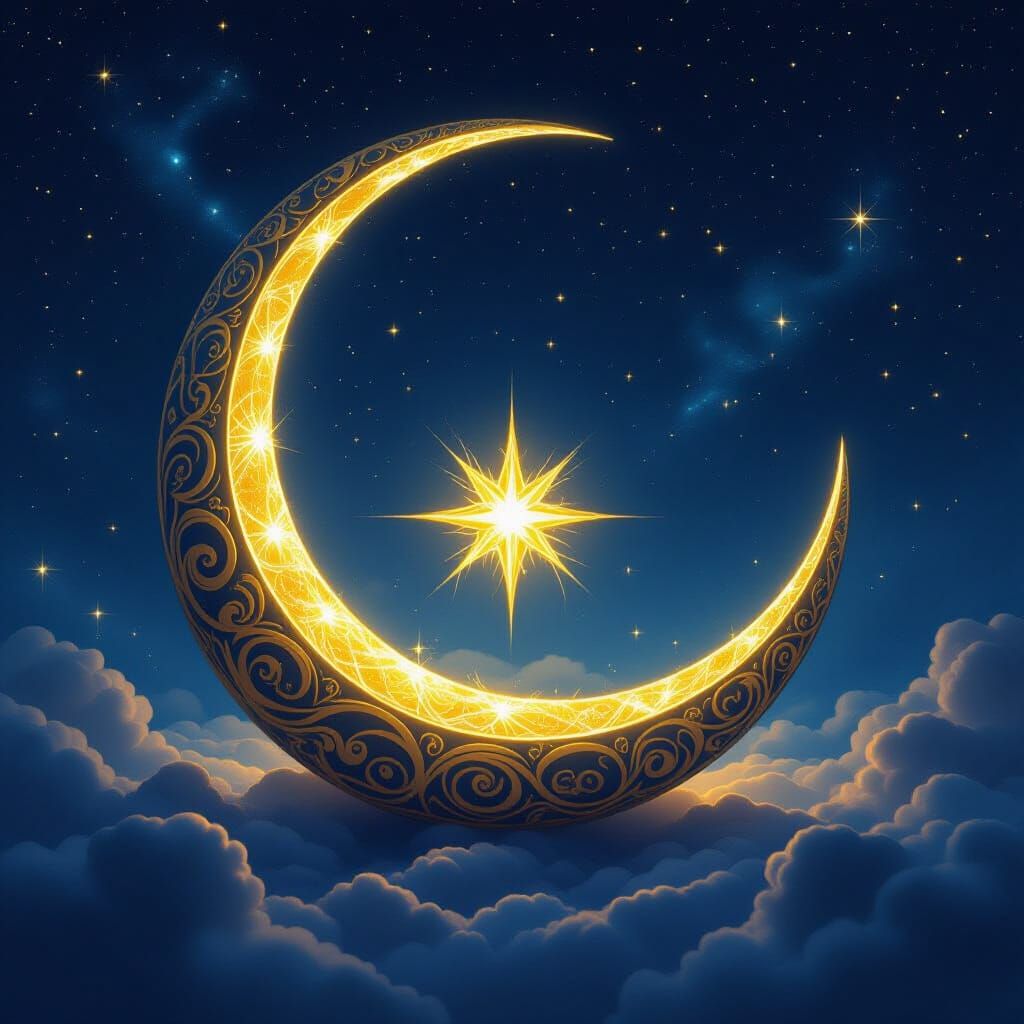 Golden Star in Celestial Cradle Under Nebula Sky