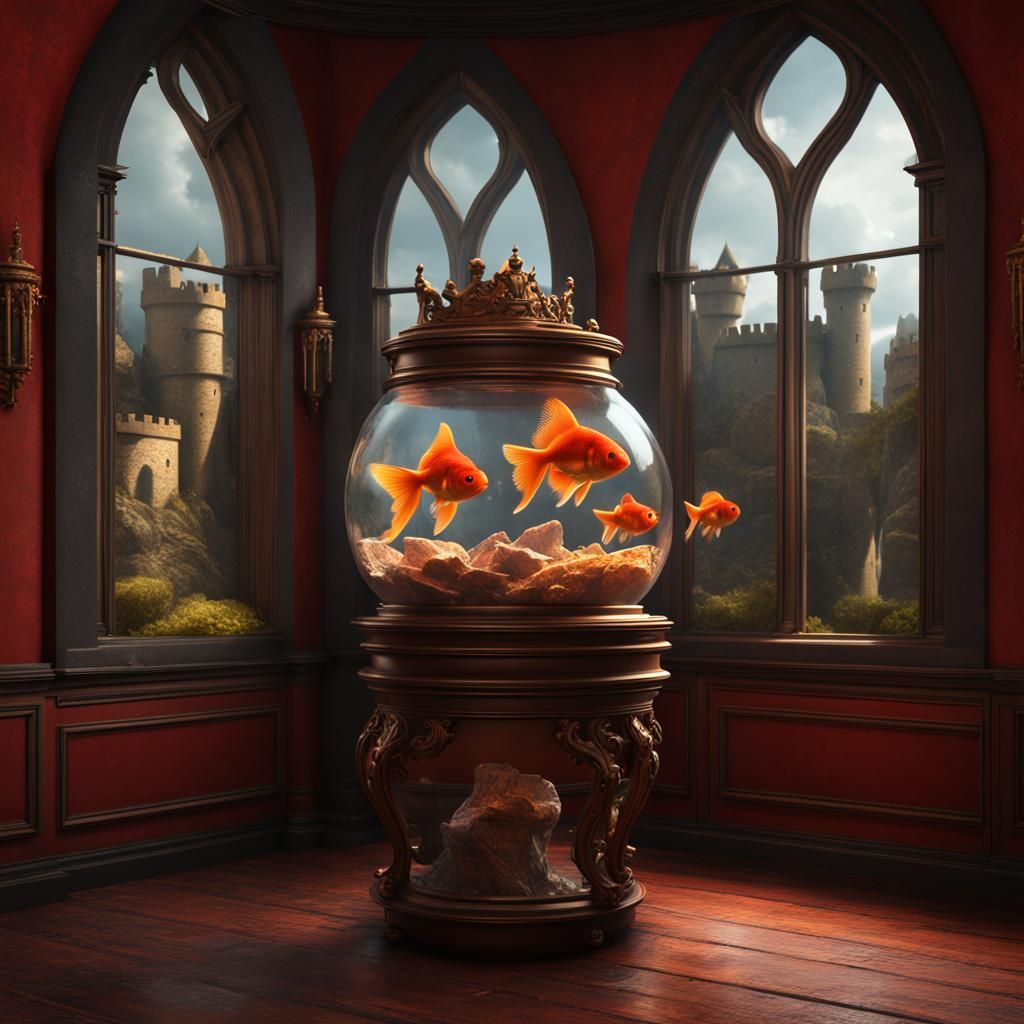 Goldfish in Medieval Castle Aquarium