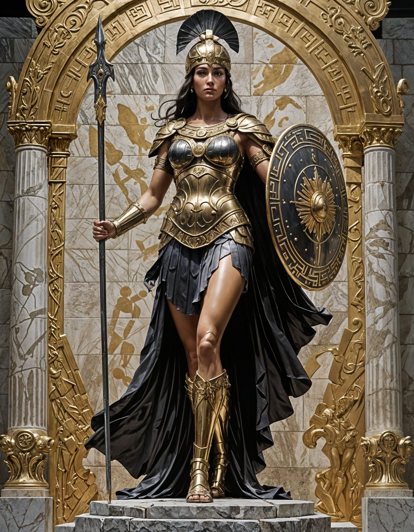 Powerful Athena Goddess in Gold Greek Armor