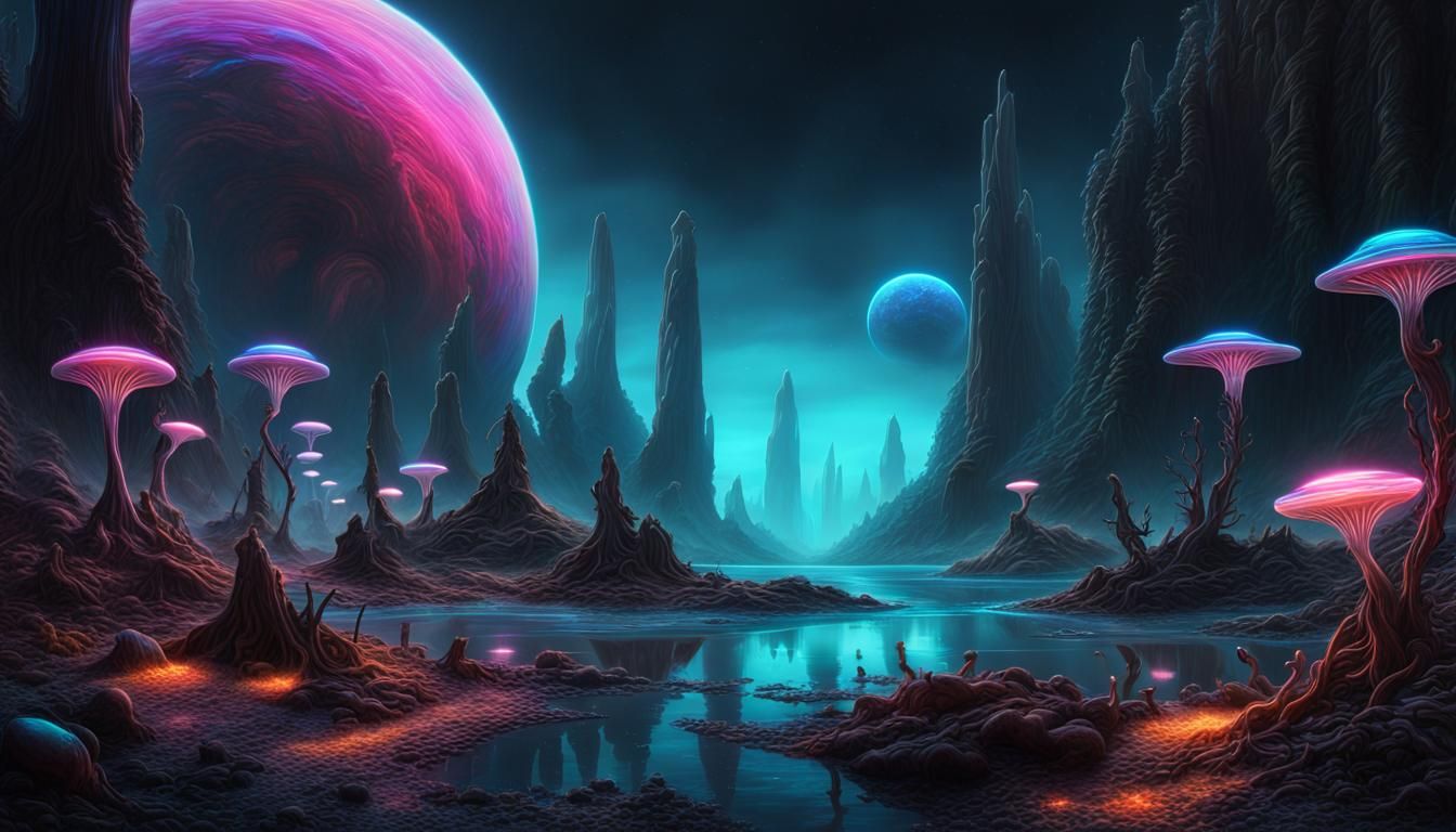 Bioluminescent Alien World in Hyperrealistic Detail