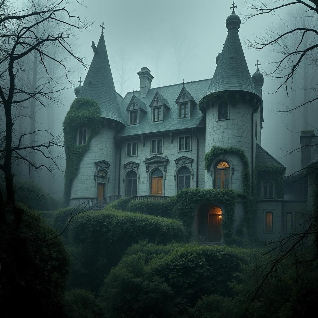Gothic Labyrinthine House in Eerie Surrealist Style