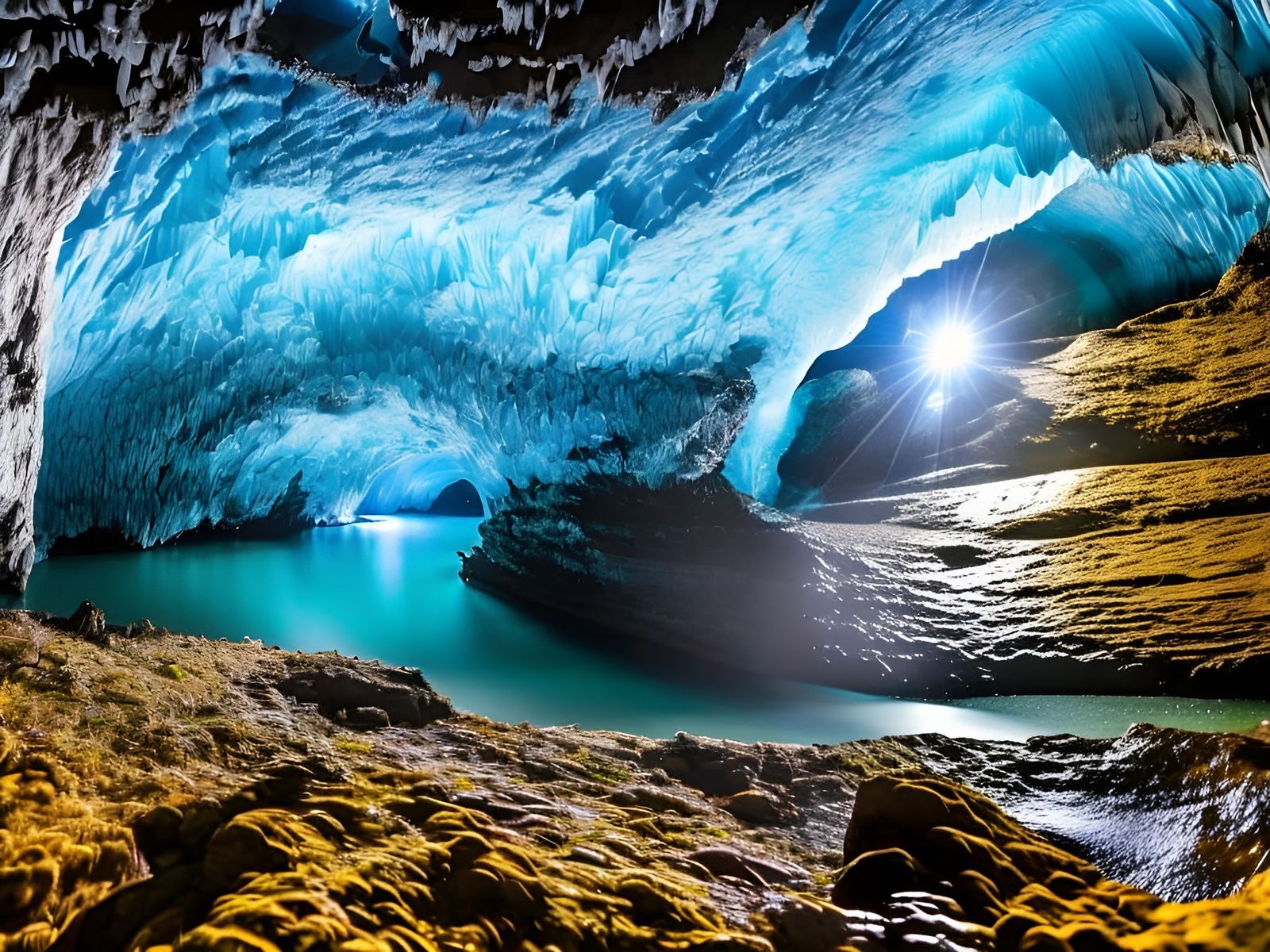 Melting glacier cave inside
