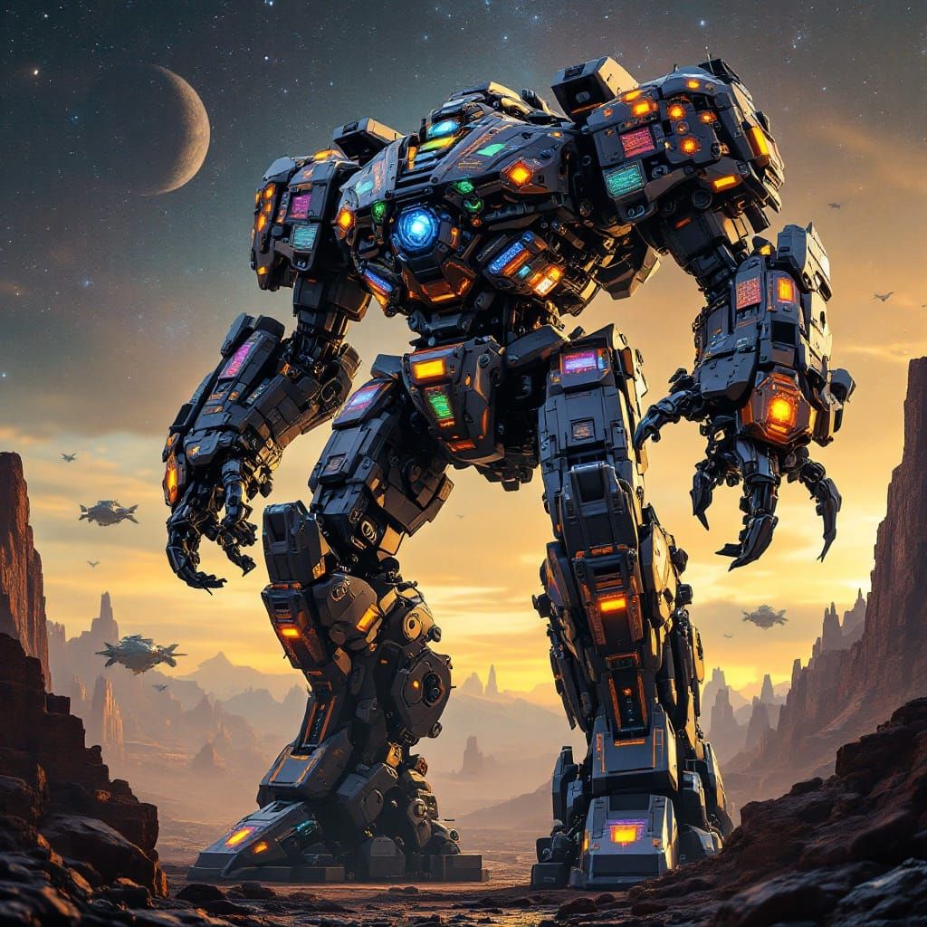 Cyberpunk Space Colony Battle-Mech in Hyper-Realistic Detail