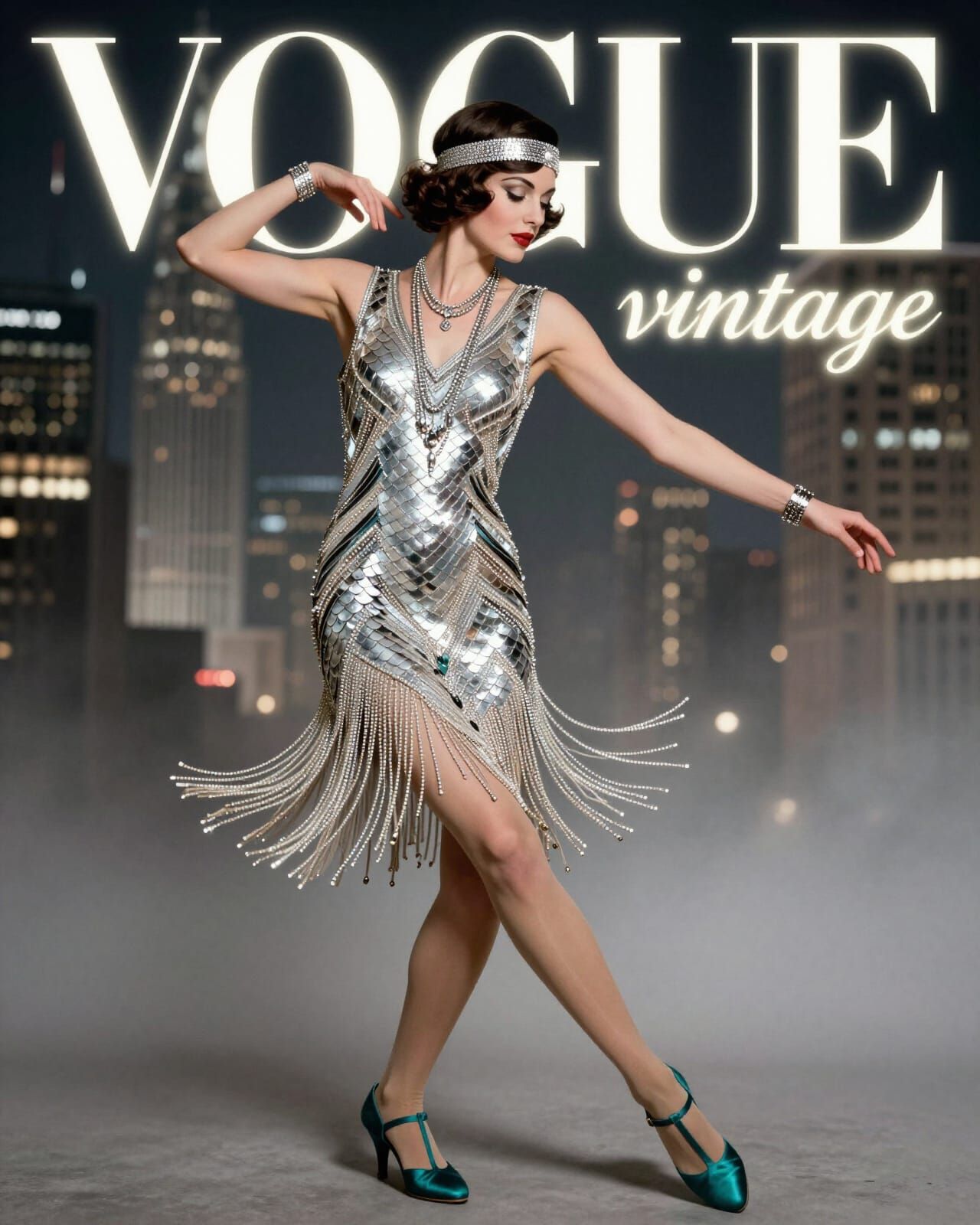 Vogue Vintage Cover: 1920s Flapper in Silver Gown