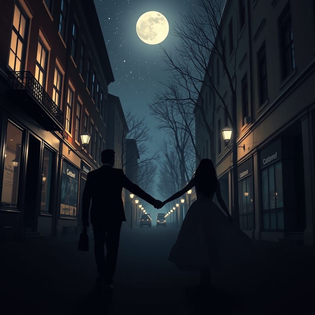 Couple Walking Under Starry Night Sky