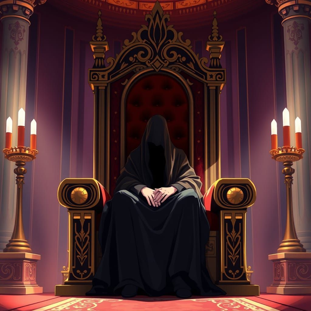 Mysterious Anime Ruler in Cinematic Shadows