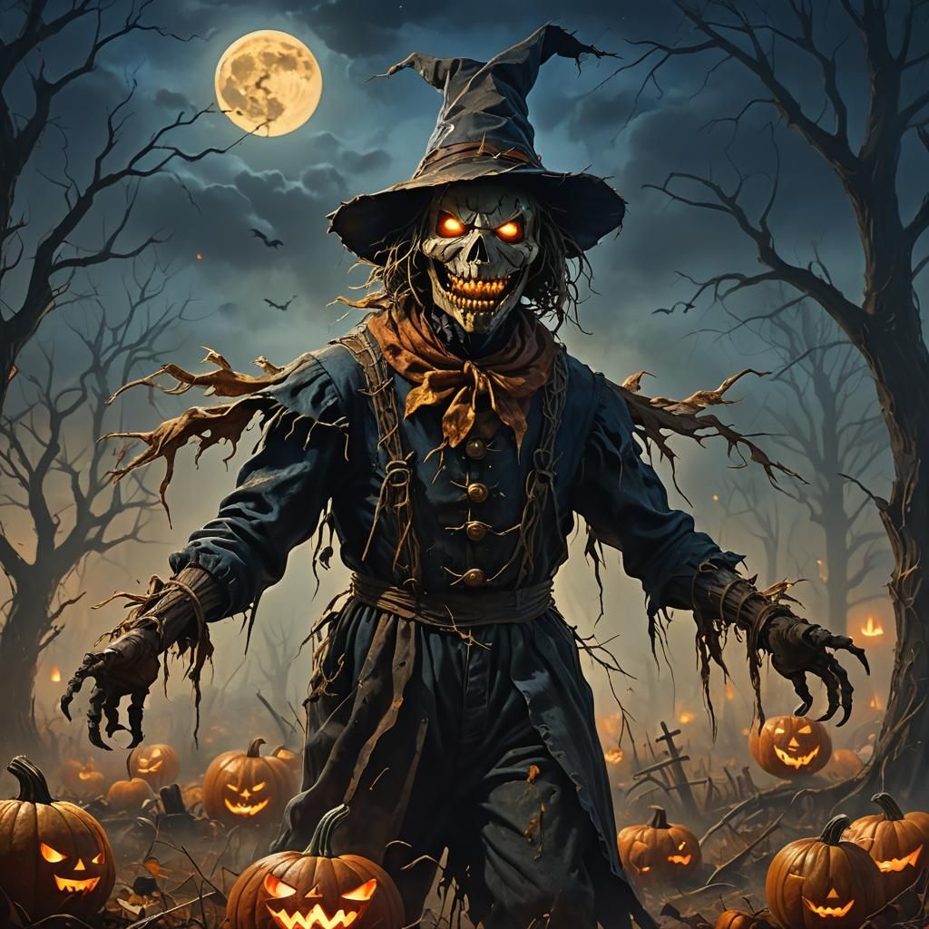 Terrified Scarecrow in Eerie Autumnal Dark Fantasy