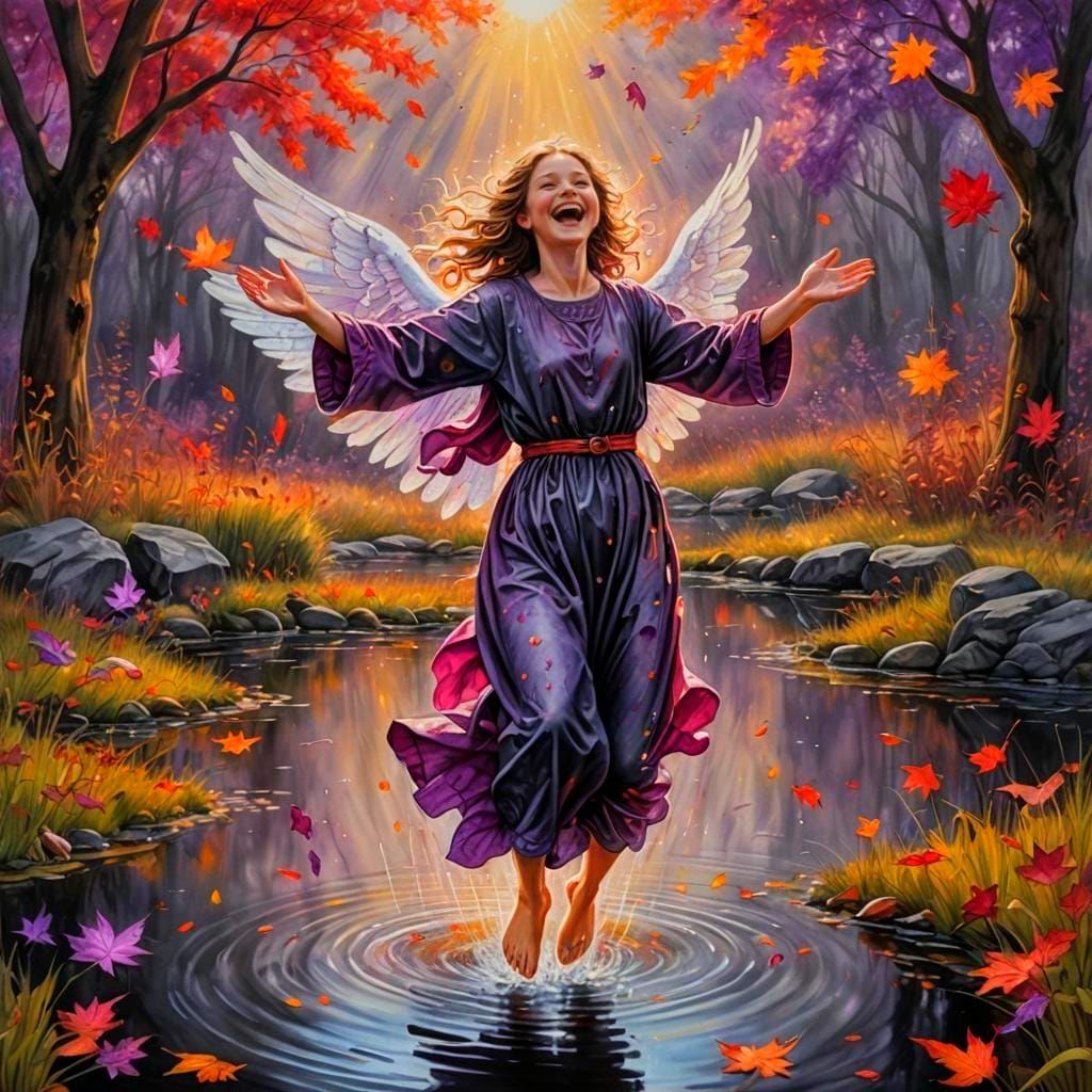 Joyful Angel Praising in Autumnal Light