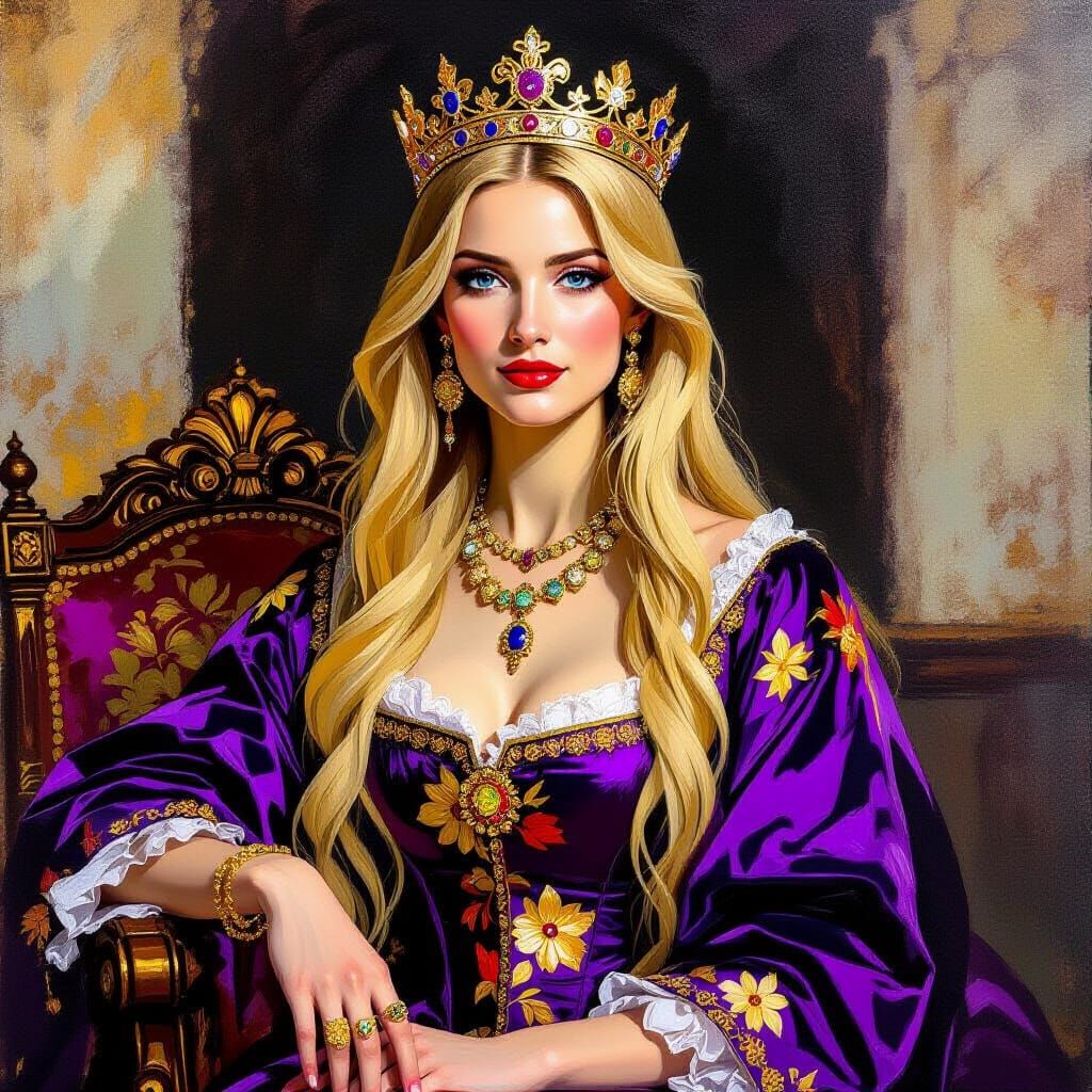 Venetian Lady in Impasto Style with Crown