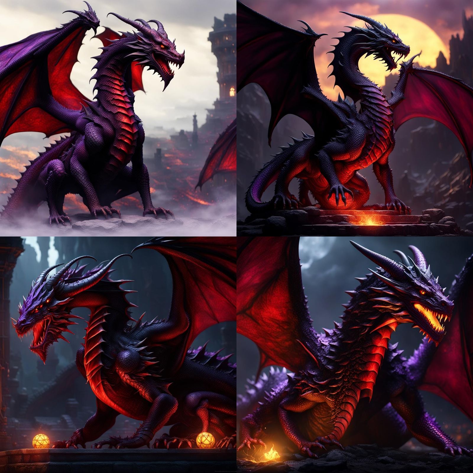 Majestic Black and Red Dragon in Dark Fantasy Art