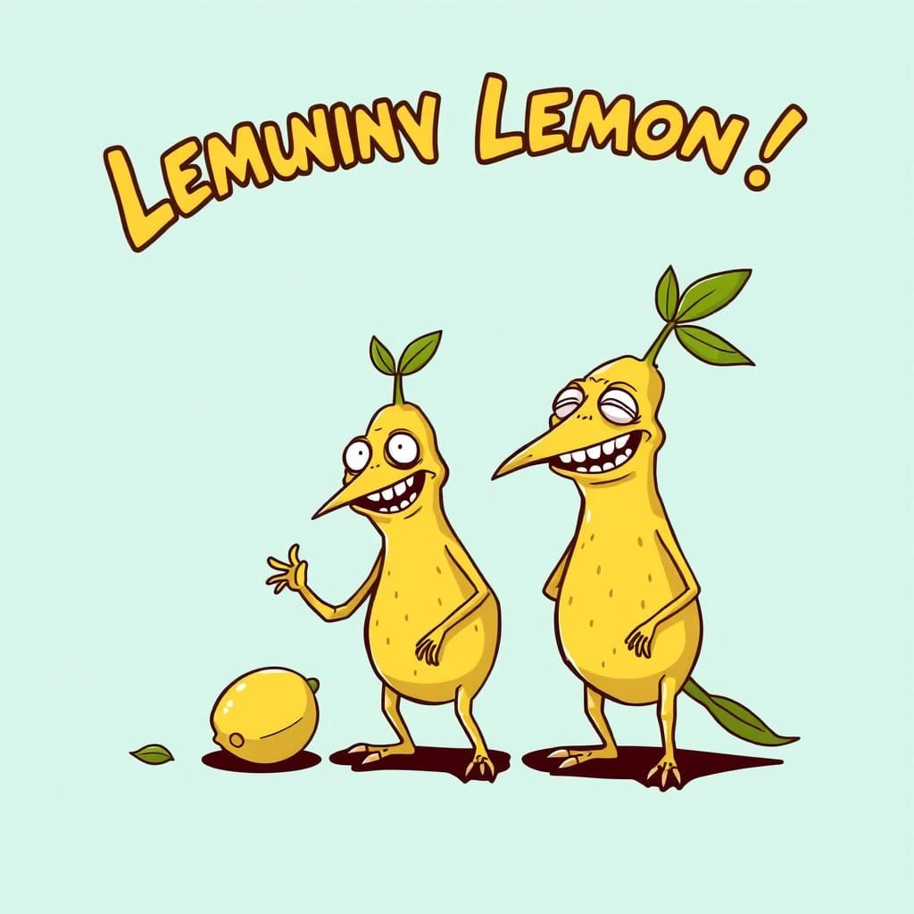 Laughing Lemurian Lemons in Comic Book Style