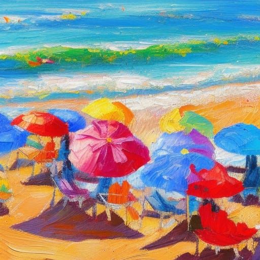 Colorful Impressionist Beach Party Oil Painting