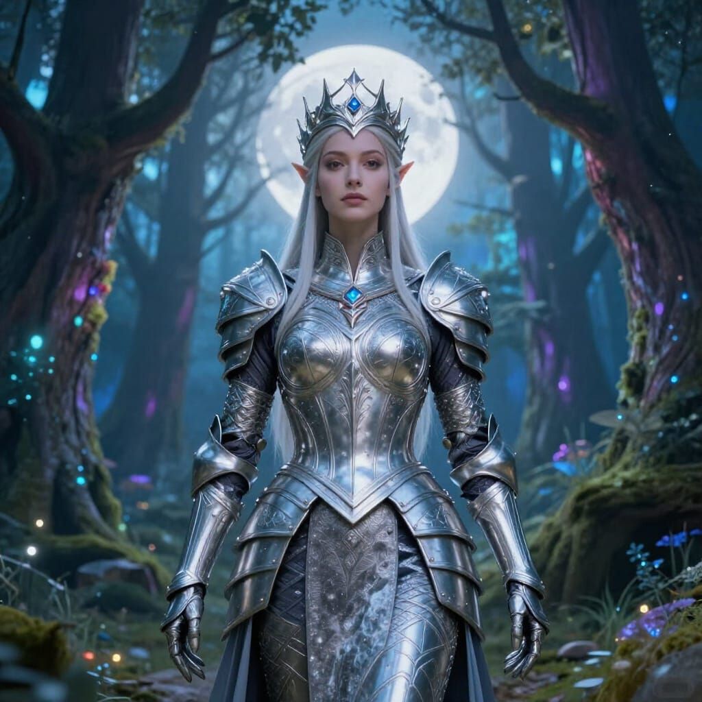 Elven Queen in Moonlight Forest Digital Art