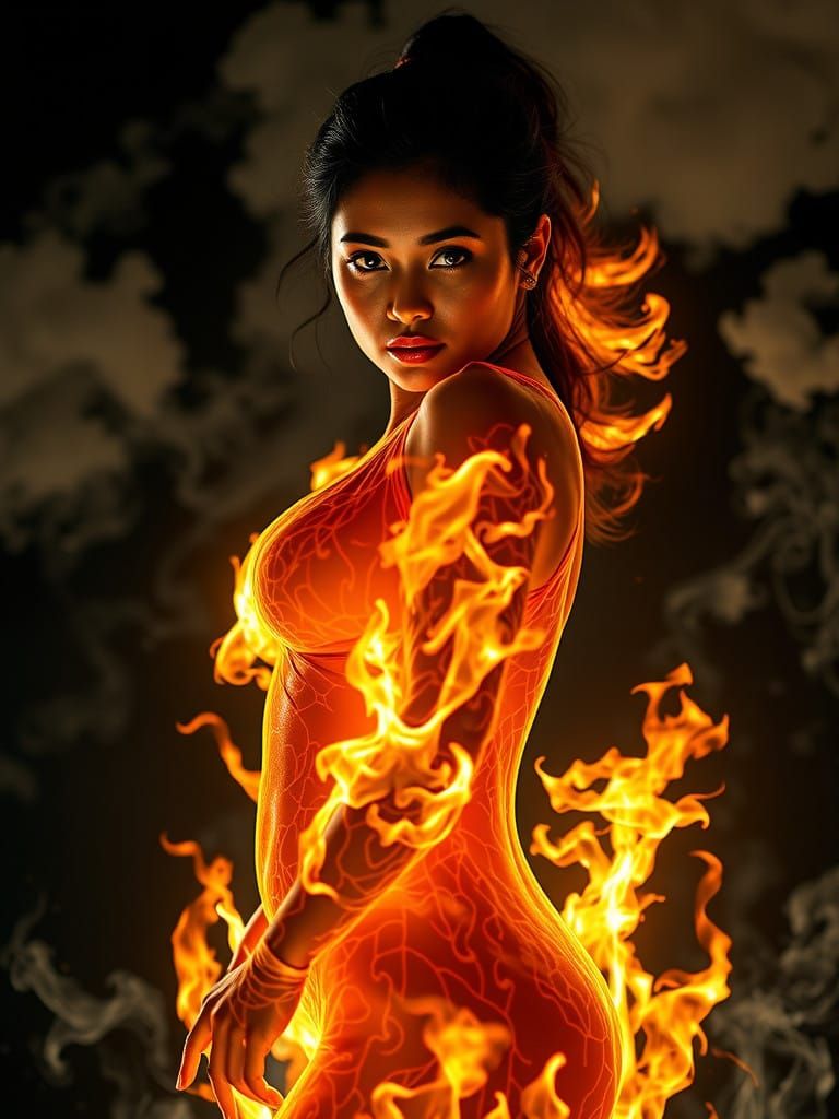 Sultry Indonesian Goddess Ignites with Blazing Flames