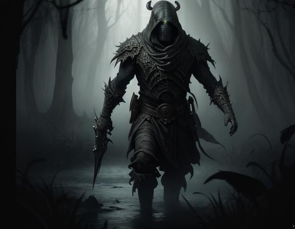 Menacing Bullywug in Misty Swamp: Dark Fantasy Art