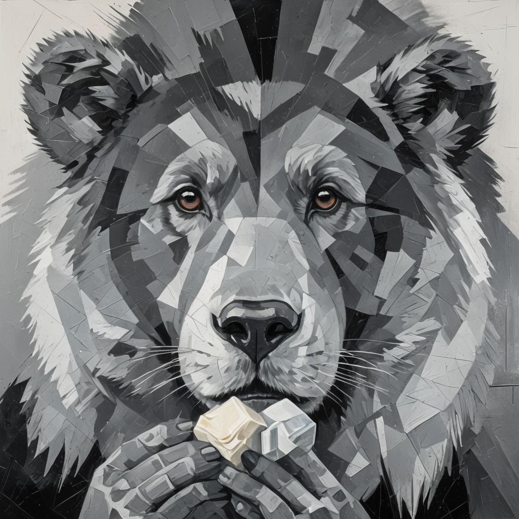 Cute Bear Holding Hand Cream in Cubist Style