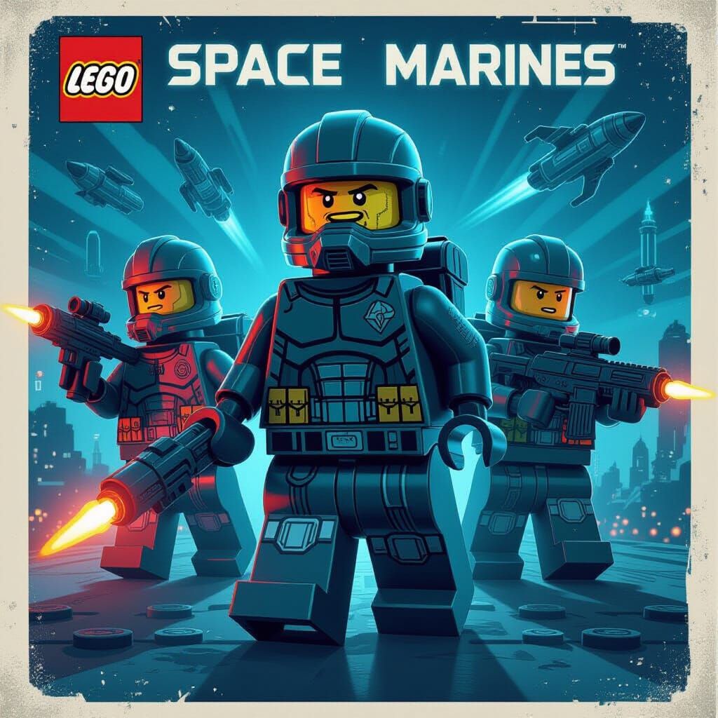 Lego Space Marines Movie Poster in Retrofuturistic Style