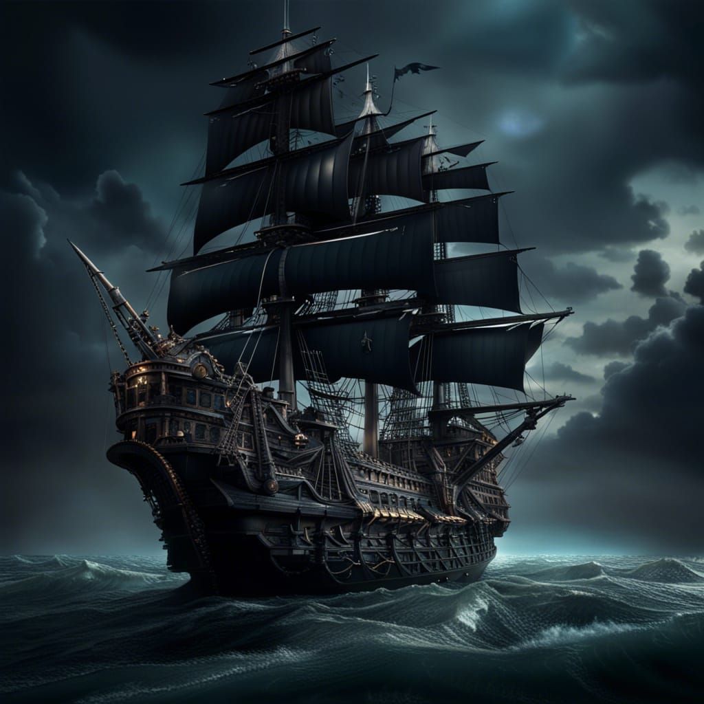 Epic Black Pearl Pirate Ship Digital Painting