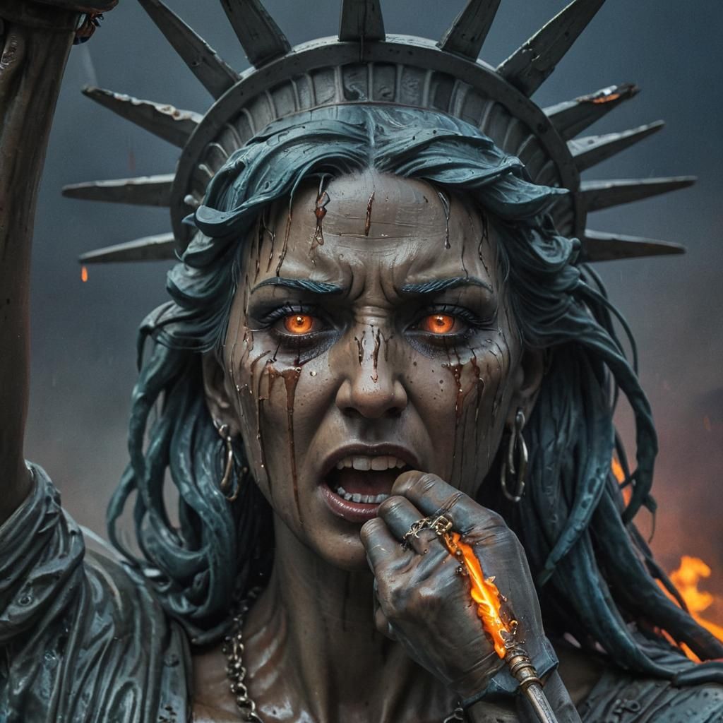 Grief-Stricken Liberty: A Dark Fantasy Portrait