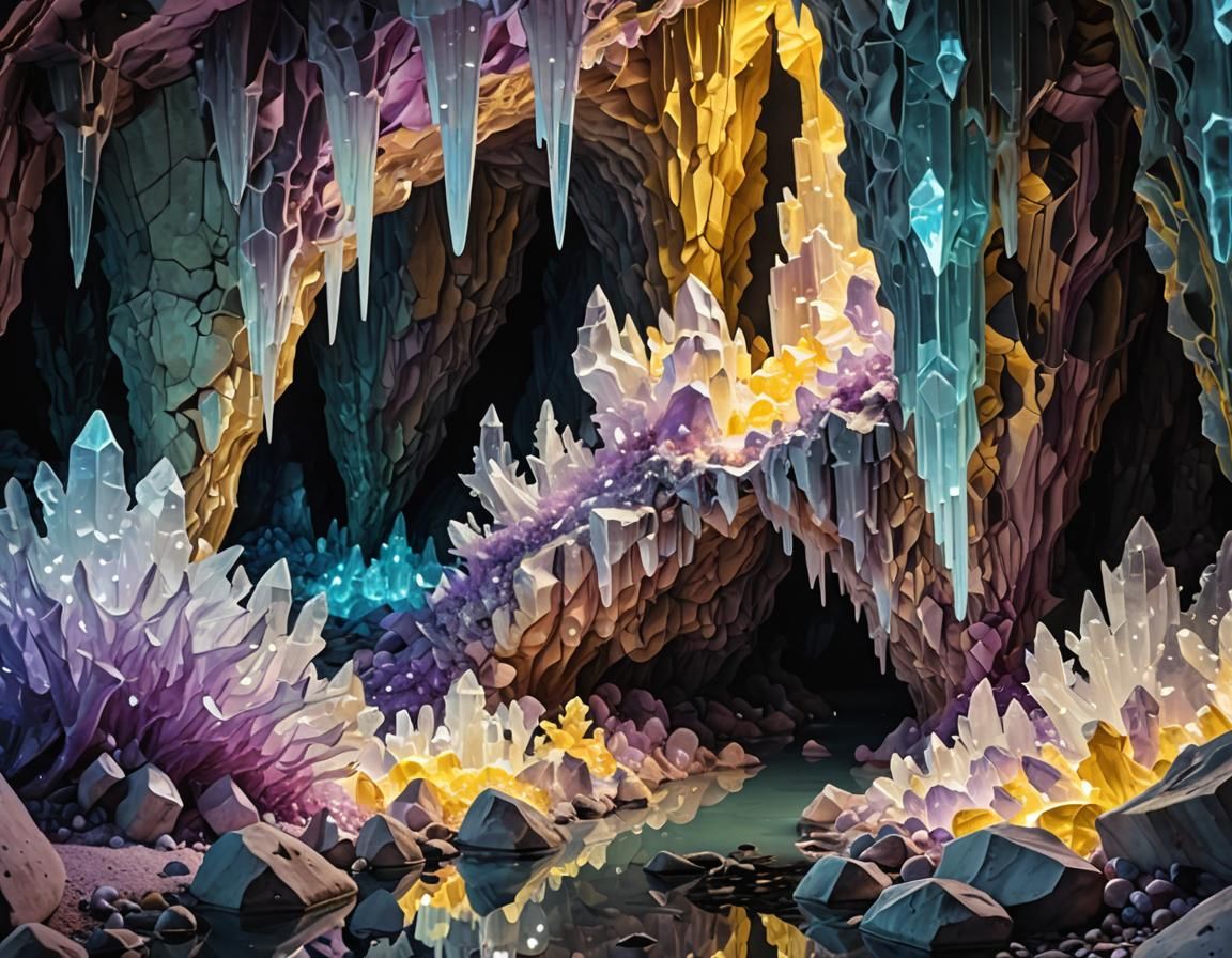 Luminescent Zeolite Cavern Grotto in Surreal Light