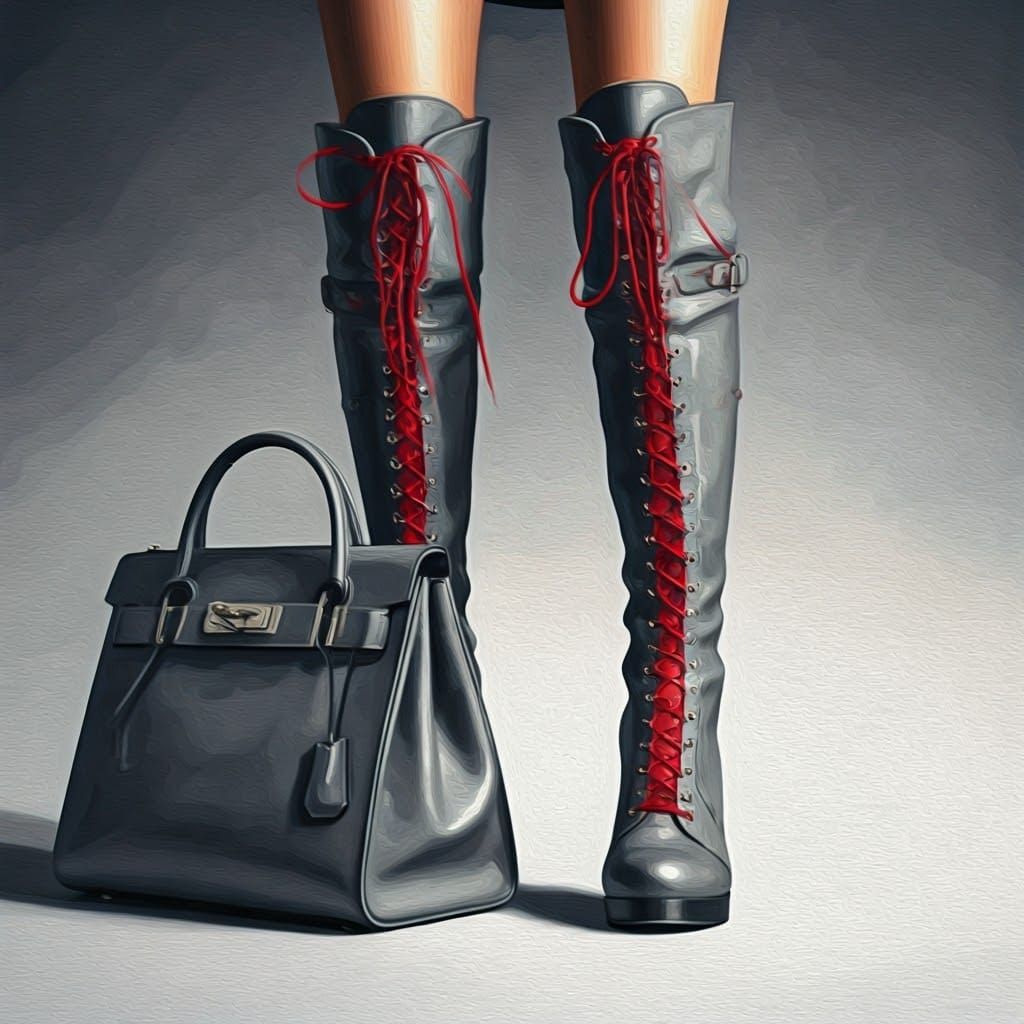 Statement Boots and Handbag in Aquarelle Impasto Style