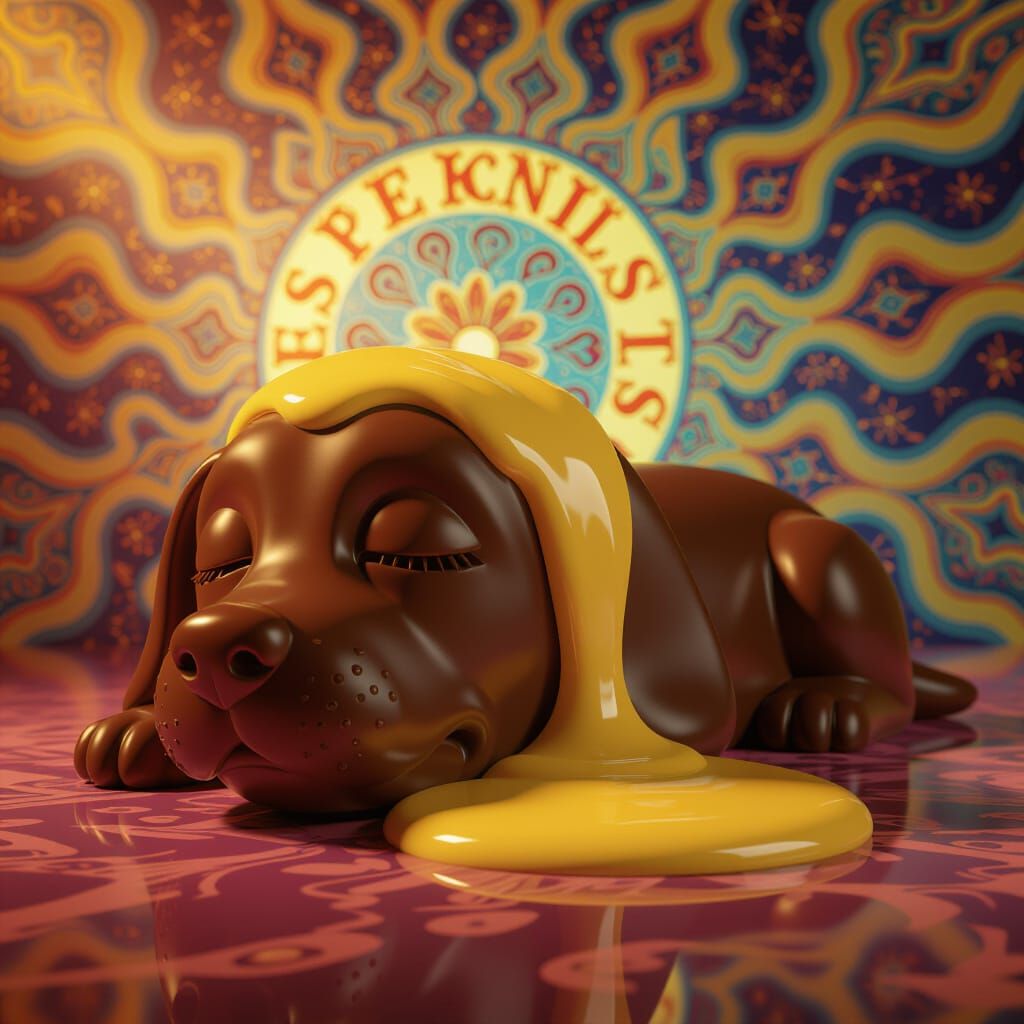 Psychedelic Dog Sculpture with Dripping Banana Custard