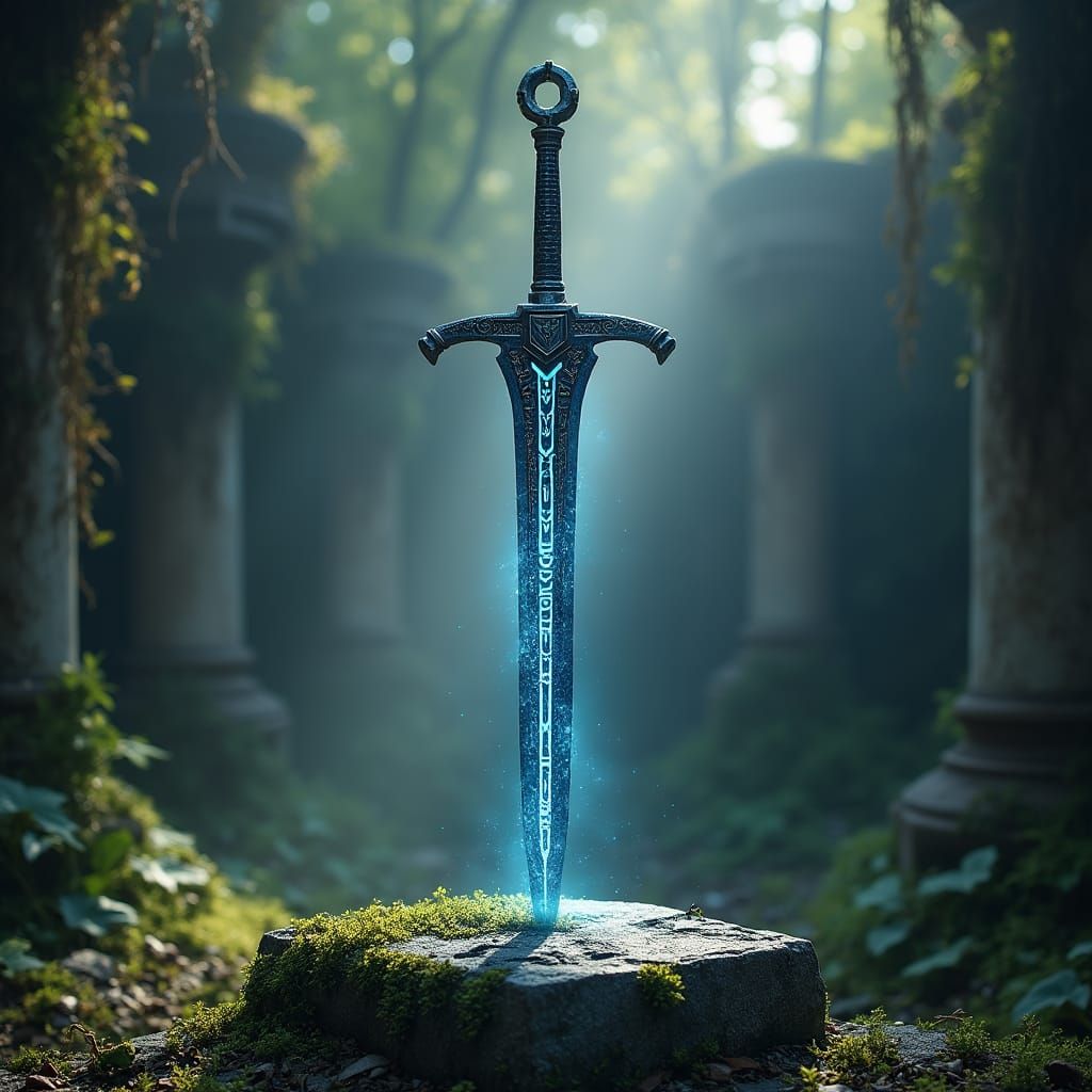 Glowing Runes on Ancient Sword Relic