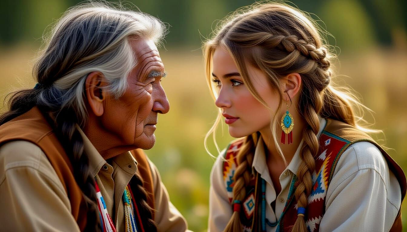 Native American Man and Woman Connect in Portrait