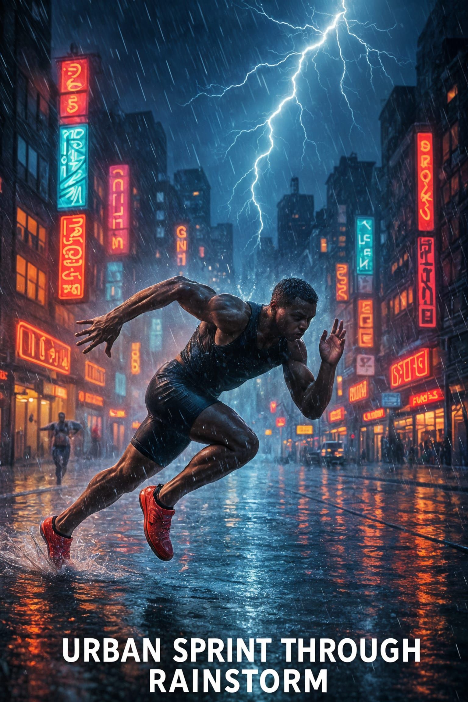 Sprinter Explodes Through Flooded City Streets in Neon Rains...