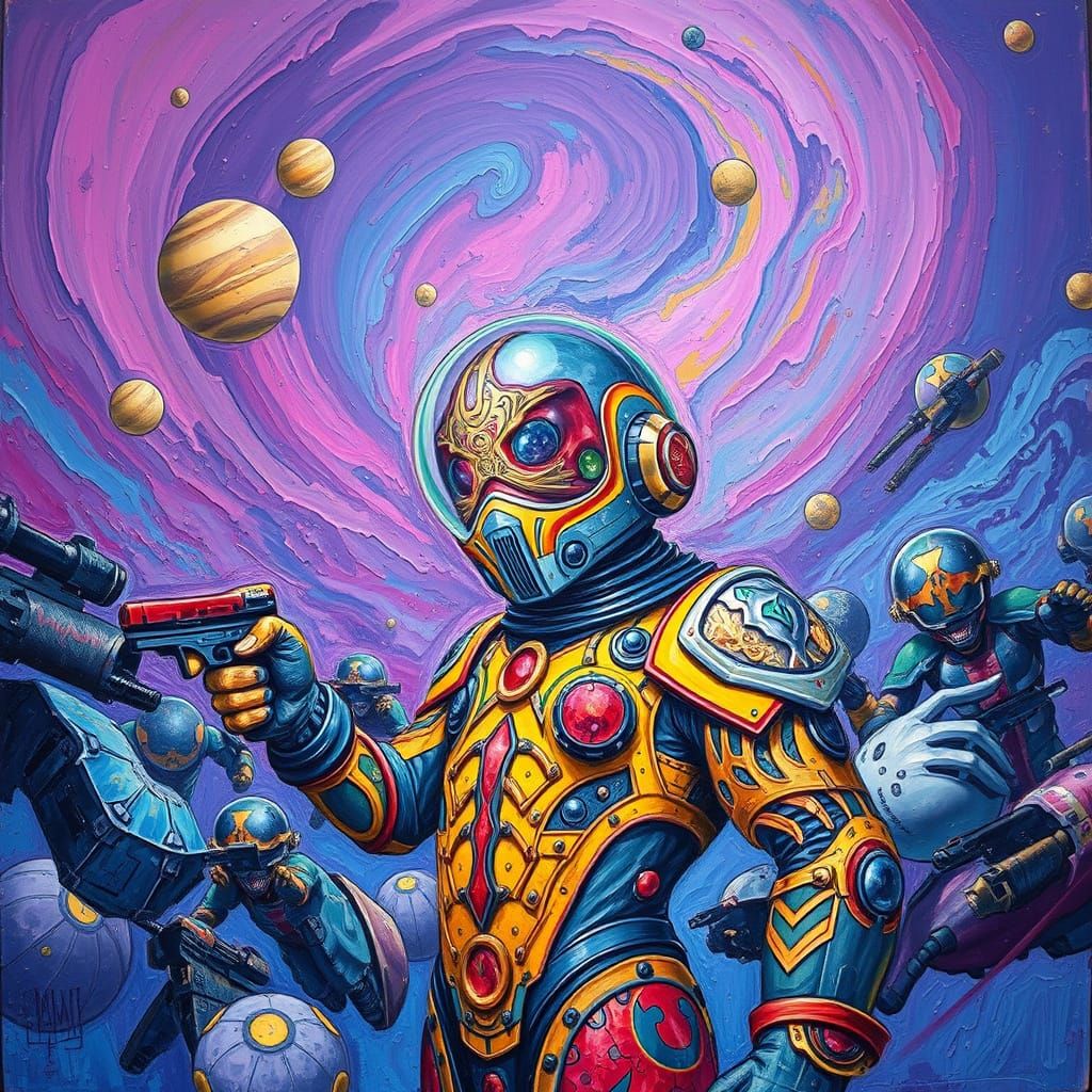 BubbleMan's Cosmic War: A Neo-Impressionist Vision