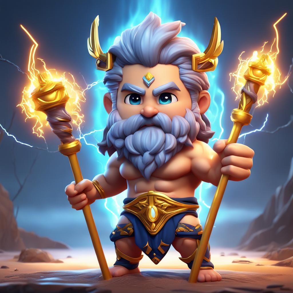 Zeus Chibi Art with Lightning Staff