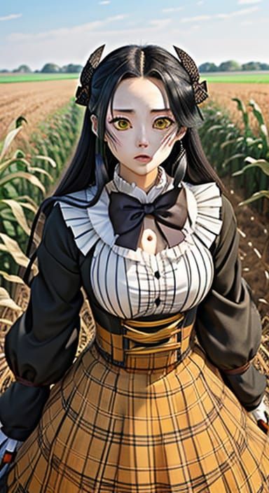 Anime Scarecrow in Cornfield, Demon Slayer Style