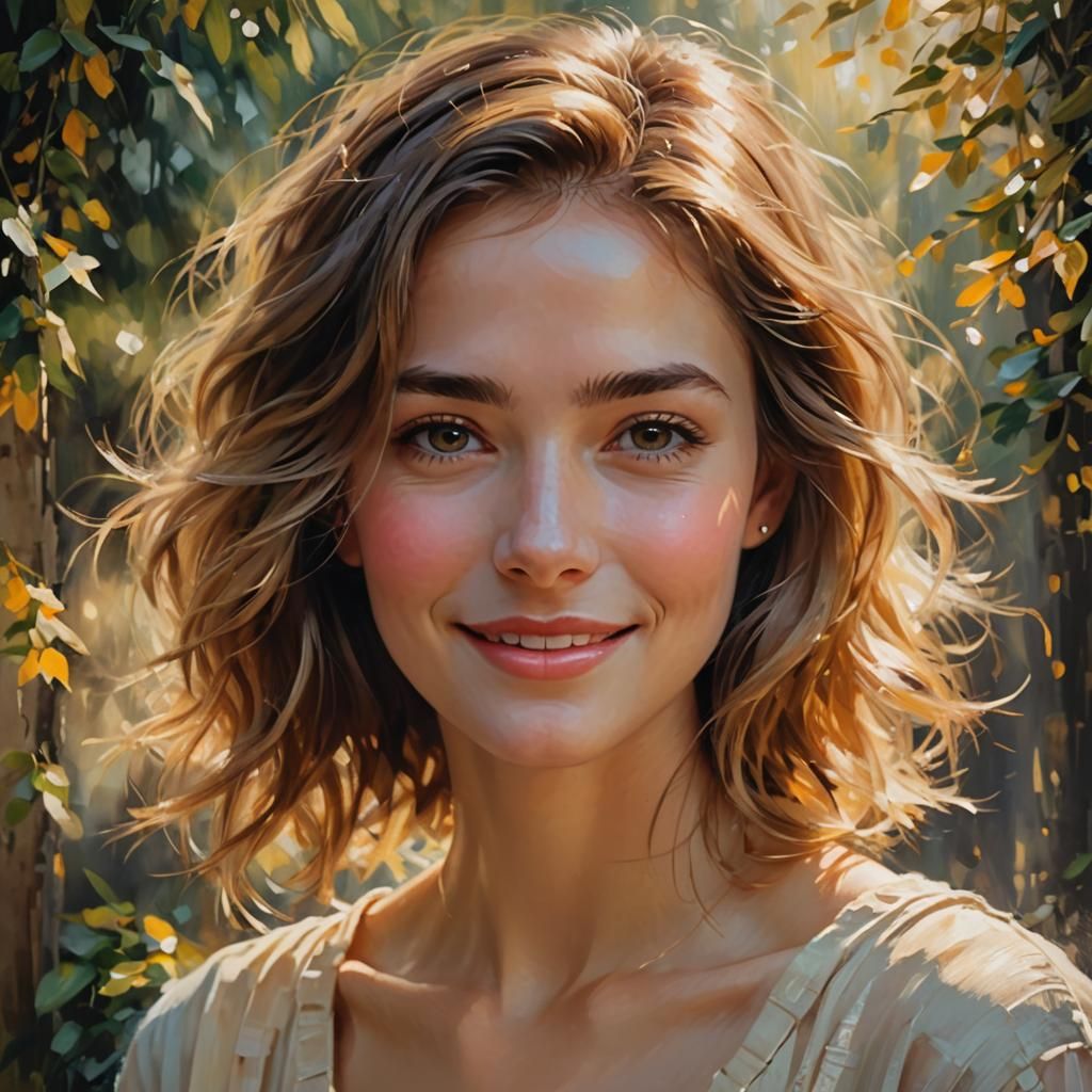 Impressionistic Portrait: Gentle Smile in Golden Light