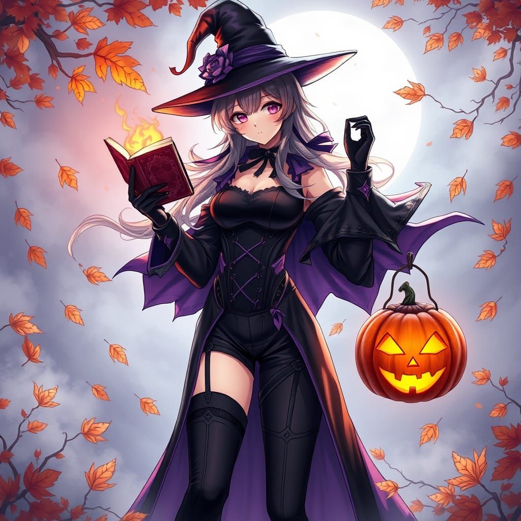 Anime Halloween Character with Spellbook, 3D Rendered